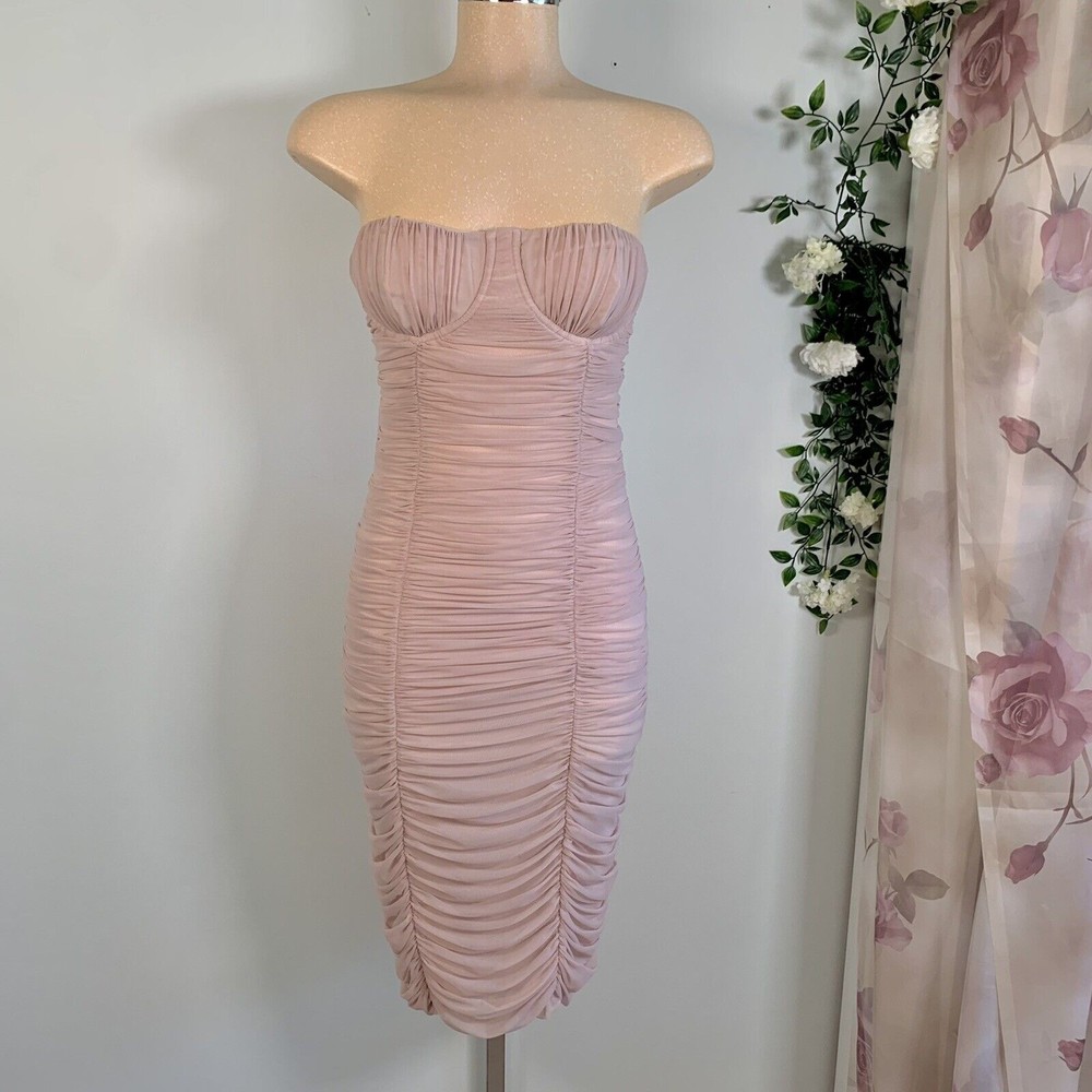 Babaton Aritzia Luxor Strapless Dress Size 8 Dusty Rose Pink Ruuched Underwired